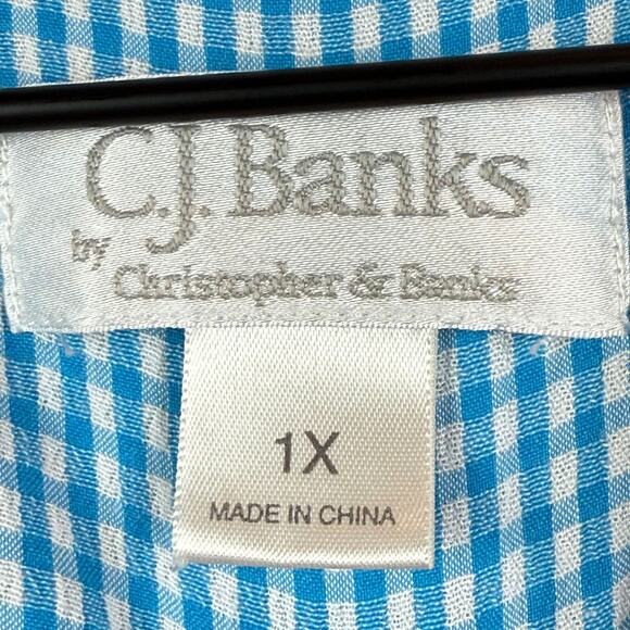 Christopher & Banks Shirt Womens 1X Blue Gingham Check Short Sleeve Button Front - Picture 5 of 8